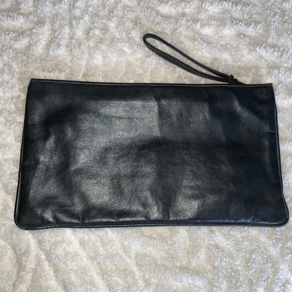 DOVE dark gray Leather Wristlet Clutch Bag Double o-ring zip 1960s 70s vintage